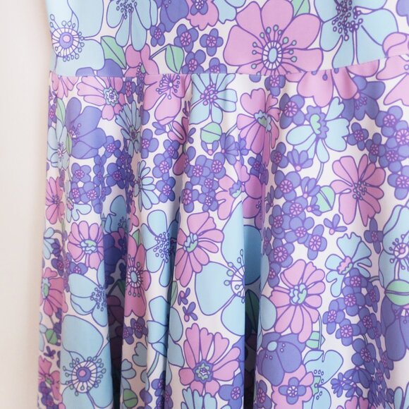 Kate Gabrielle retro floral blue and purple sample dress size Small - Picture 2 of 3